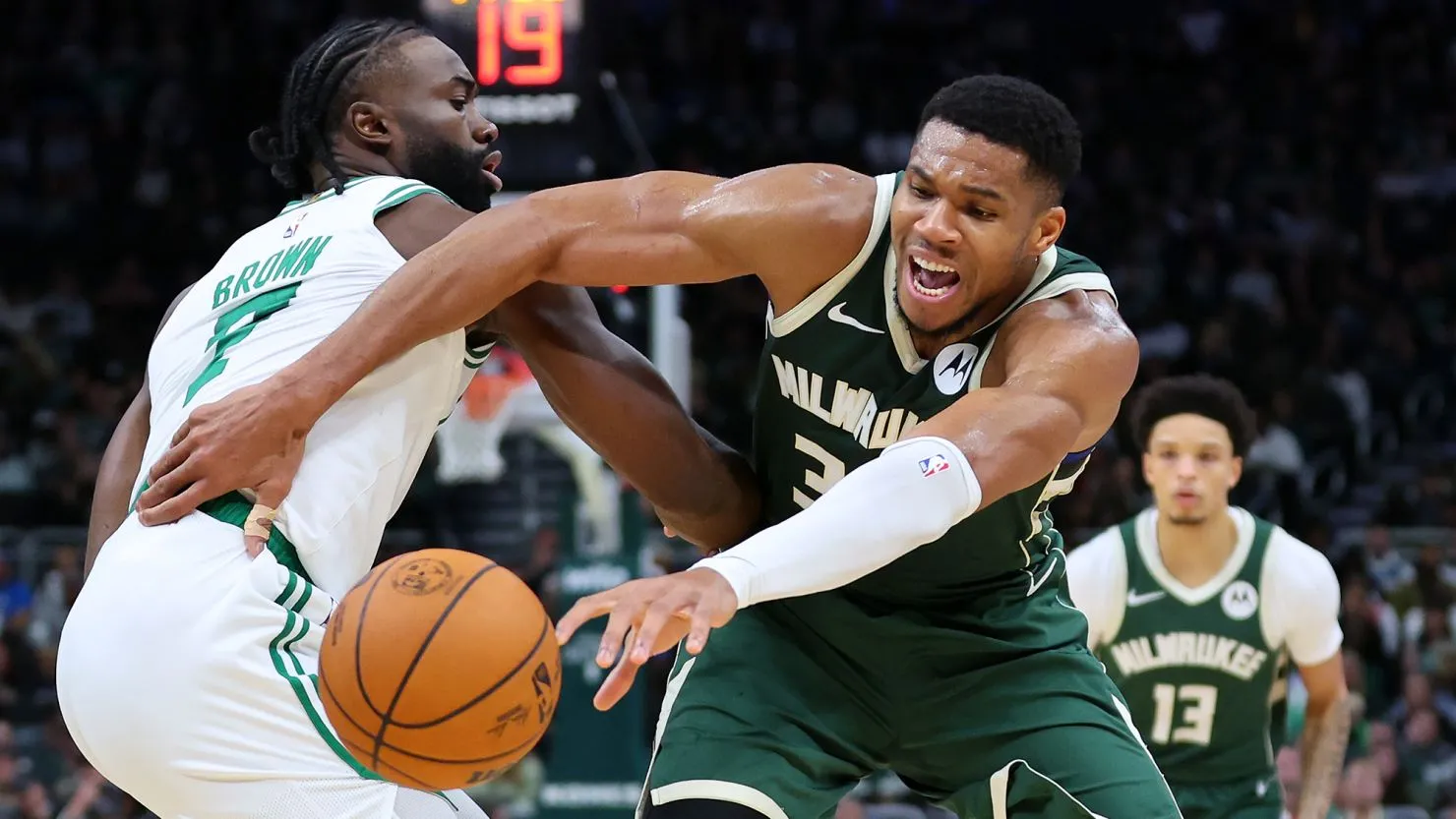 What did Giannis Antetokounmpo do with Jaylen Brown during Celtics defeat?